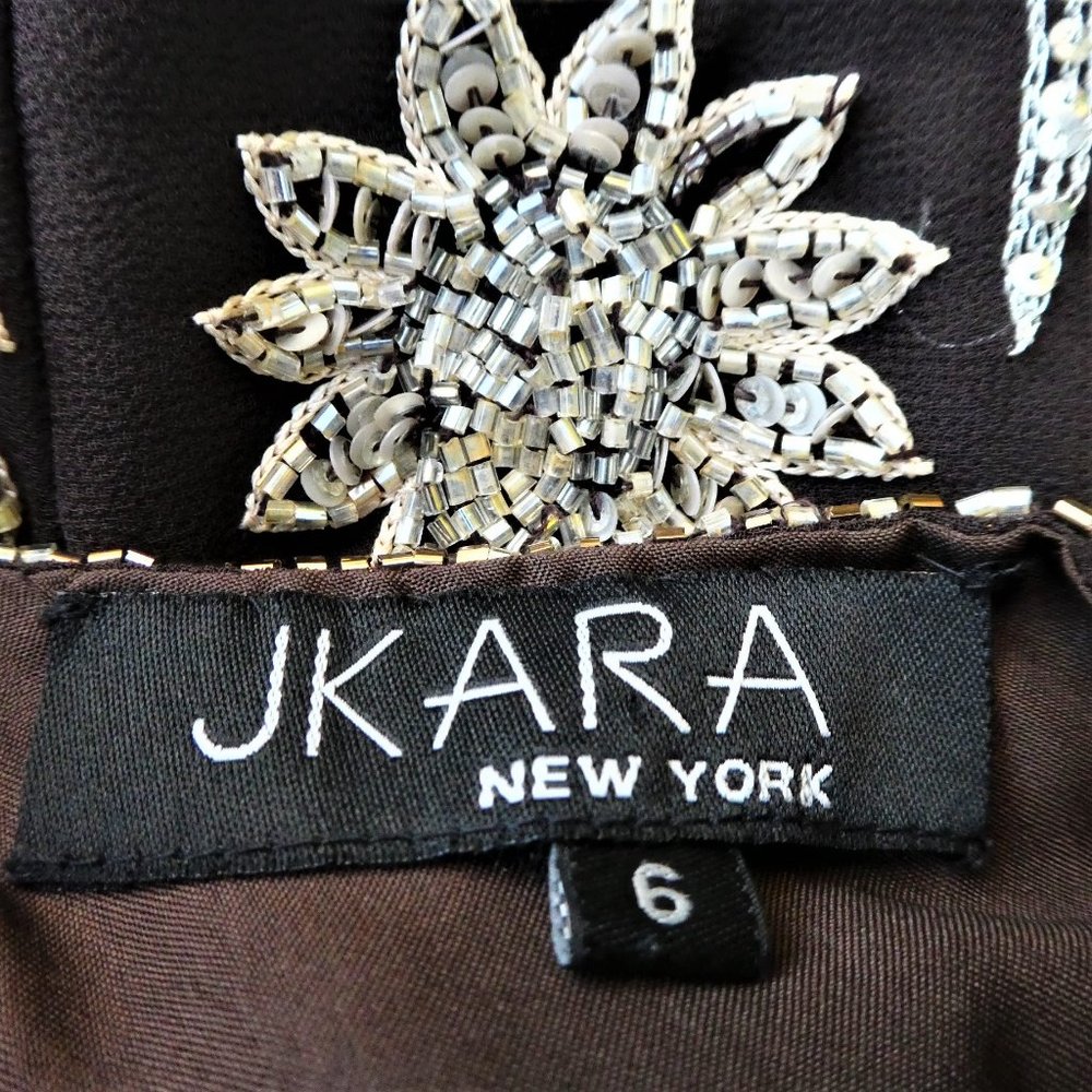 Evening Beaded Gown Brown Maxi Sleeveless JKara Sequin Silver Gold Flowy India 6 - Picture 8 of 10